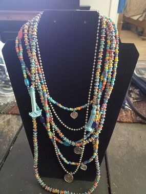 Multi-Strand Turquoise & Multicolor Beaded Necklace with Tassels